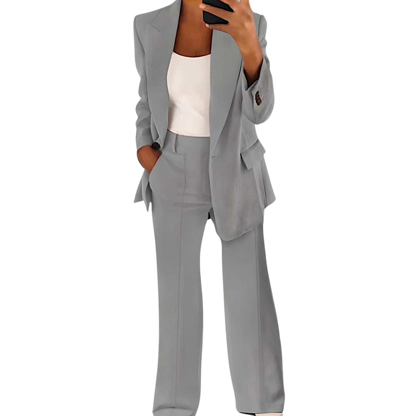 Formal Blazer with Notched Collar and Wide Leg Trousers Set for Ladies