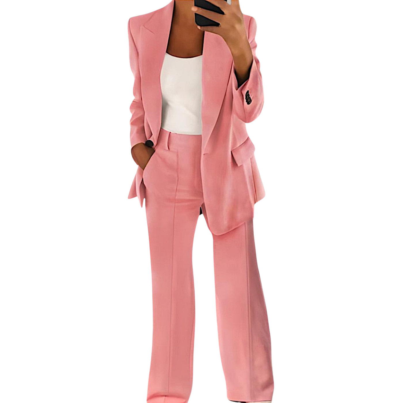 Formal Blazer with Notched Collar and Wide Leg Trousers Set for Ladies