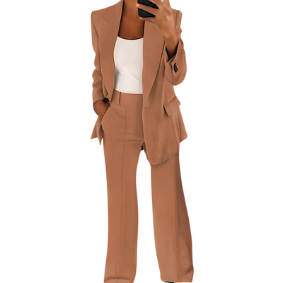 Formal Blazer with Notched Collar and Wide Leg Trousers Set for Ladies