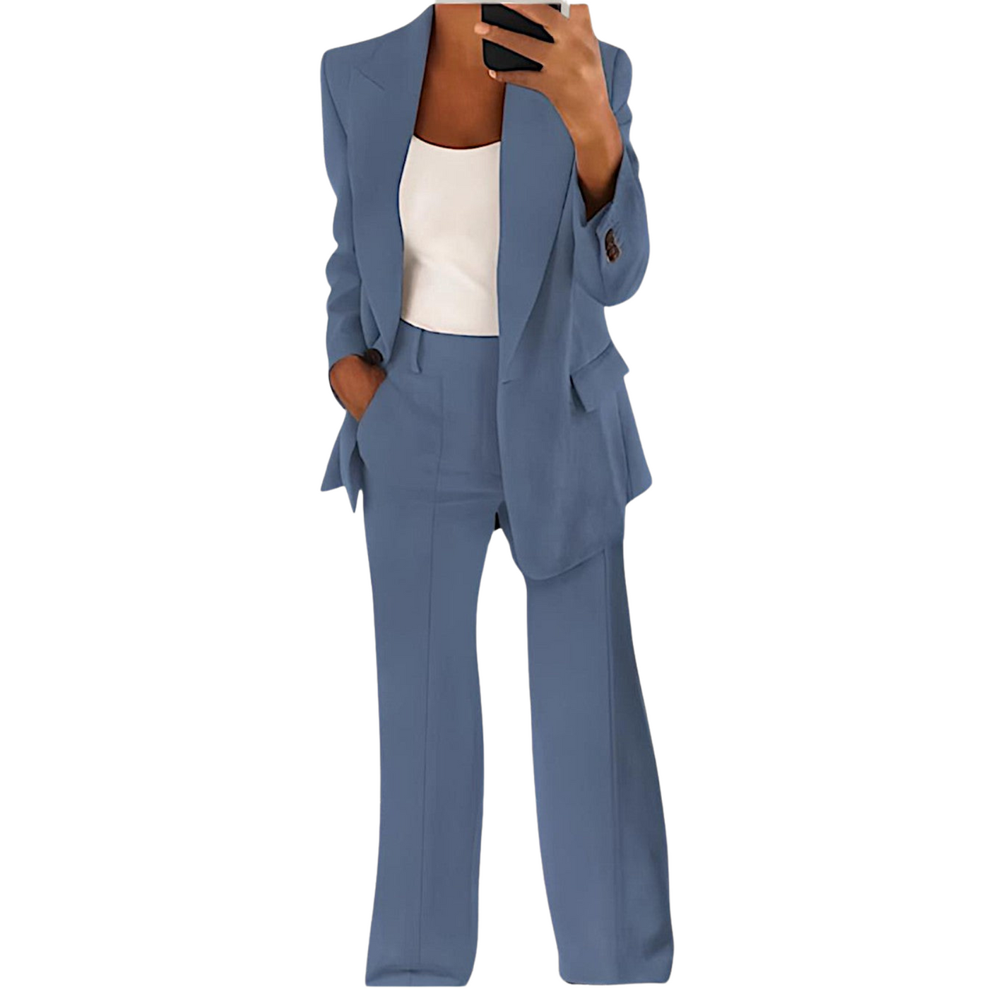 Formal Blazer with Notched Collar and Wide Leg Trousers Set for Ladies