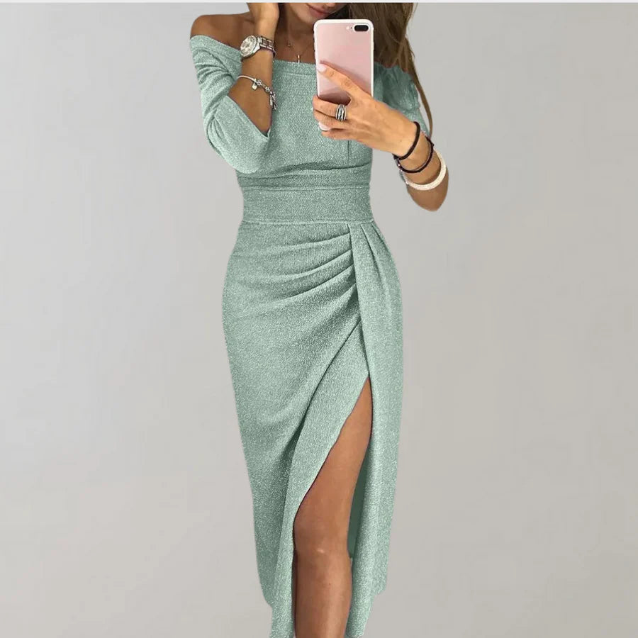 Classic Glitter Split Off-Shoulder Dress for Women