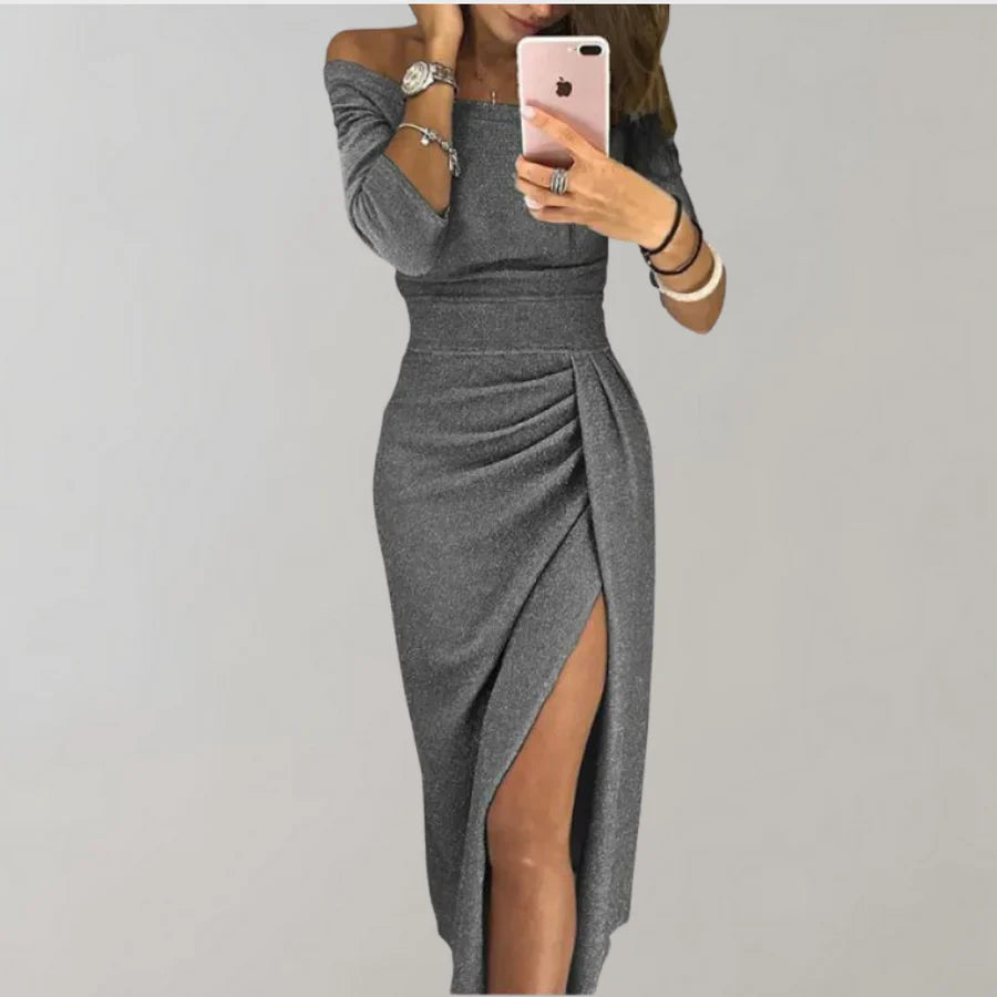 Classic Glitter Split Off-Shoulder Dress for Women