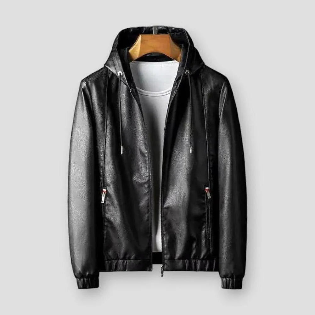 Vintage Style Leather Hoodie Jacket for Men