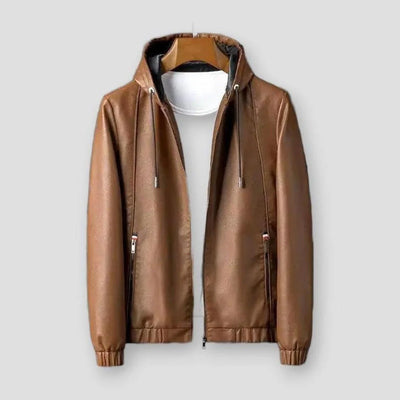Vintage Style Leather Hoodie Jacket for Men