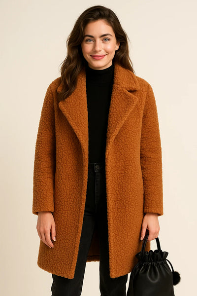 Women's Classic Long Fleece Teddy Coat