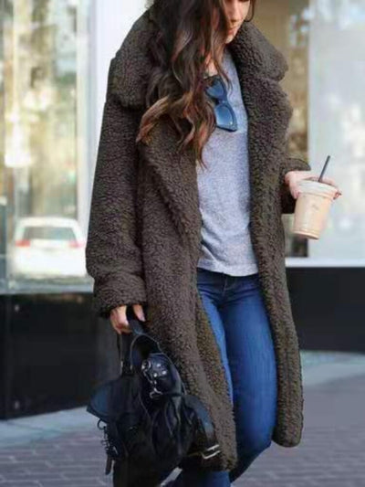 Women's Classic Long Fleece Teddy Coat
