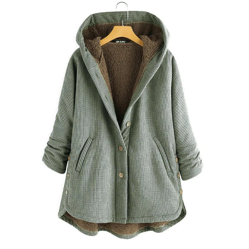 Women’s Cozy Hooded Checkered Coat