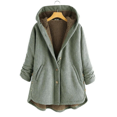 Women’s Cozy Hooded Checkered Coat