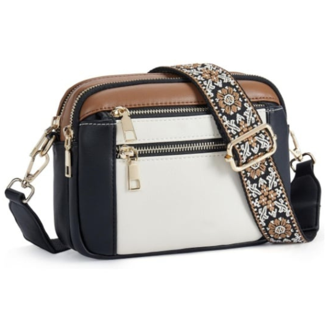 Women's Everyday Crossbody Purse with Gold Zippers