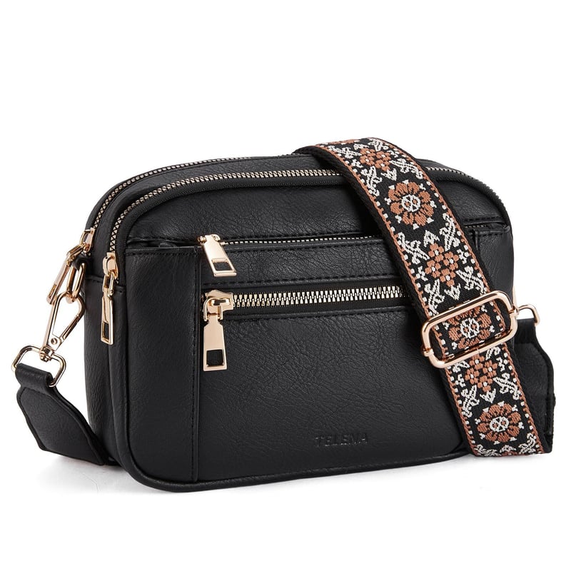 Women's Everyday Crossbody Purse with Gold Zippers