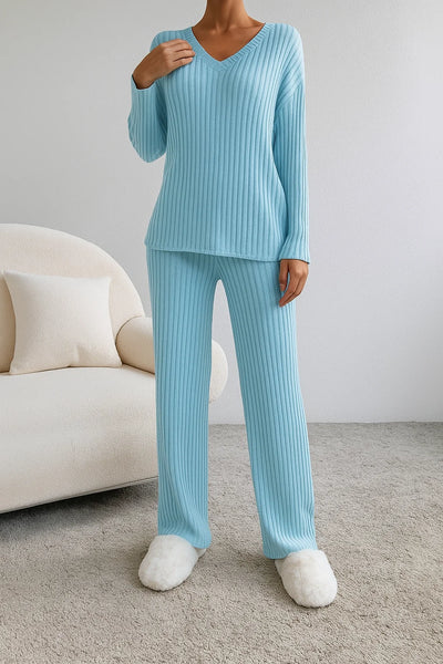 Women's Modern Style Ribbed Knit Lounge Set