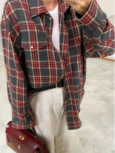 Women's Oversized Plaid Button-down Shirt