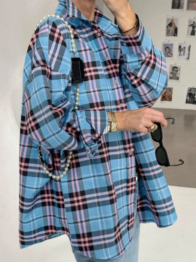 Women's Oversized Plaid Button-down Shirt