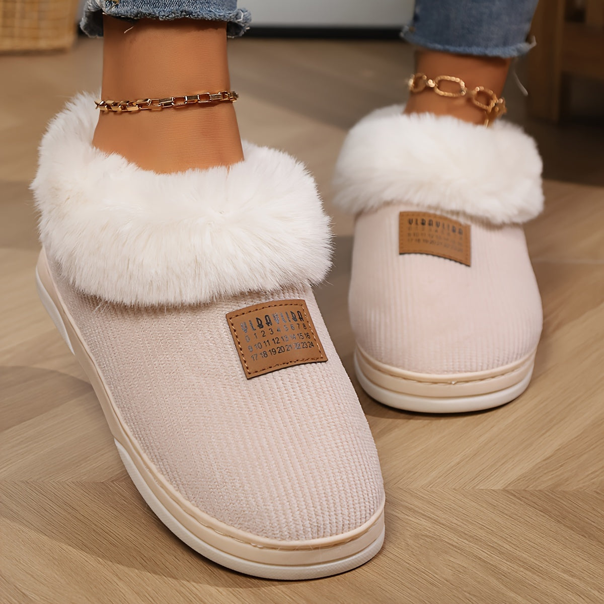 Women's Fur-Lined Plush Slippers – Cozy Indoor Footwear with Non-Slip Sole