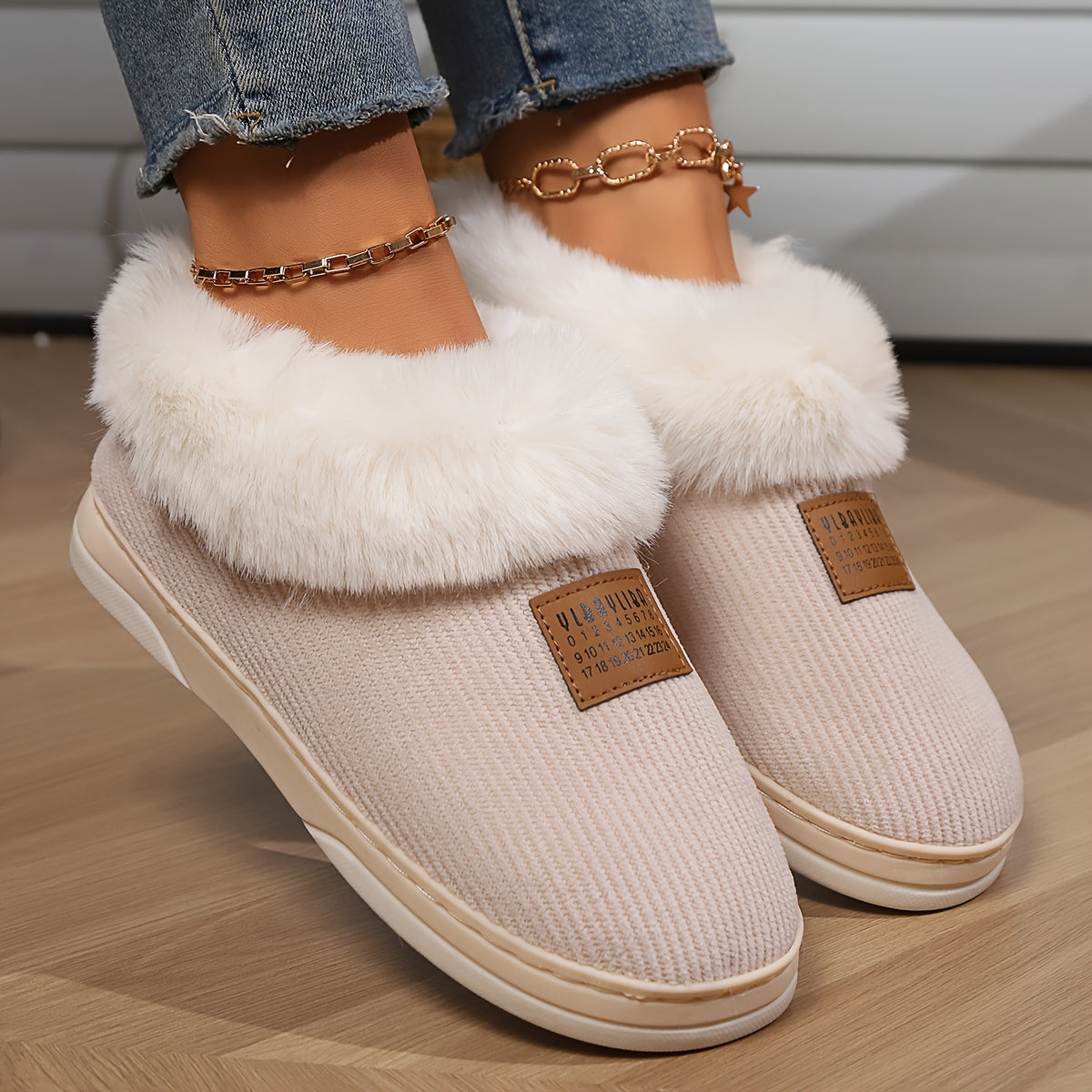 Women's Fur-Lined Plush Slippers – Cozy Indoor Footwear with Non-Slip Sole