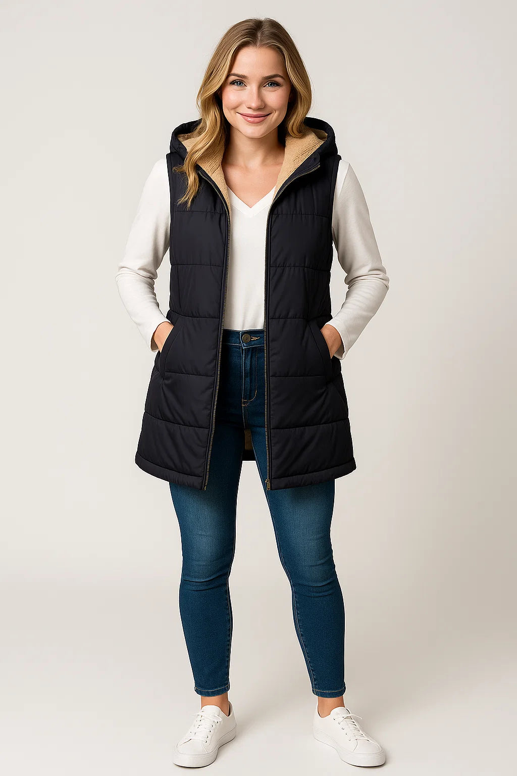 Elegant Classic Quilted Long Winter Vest for Women