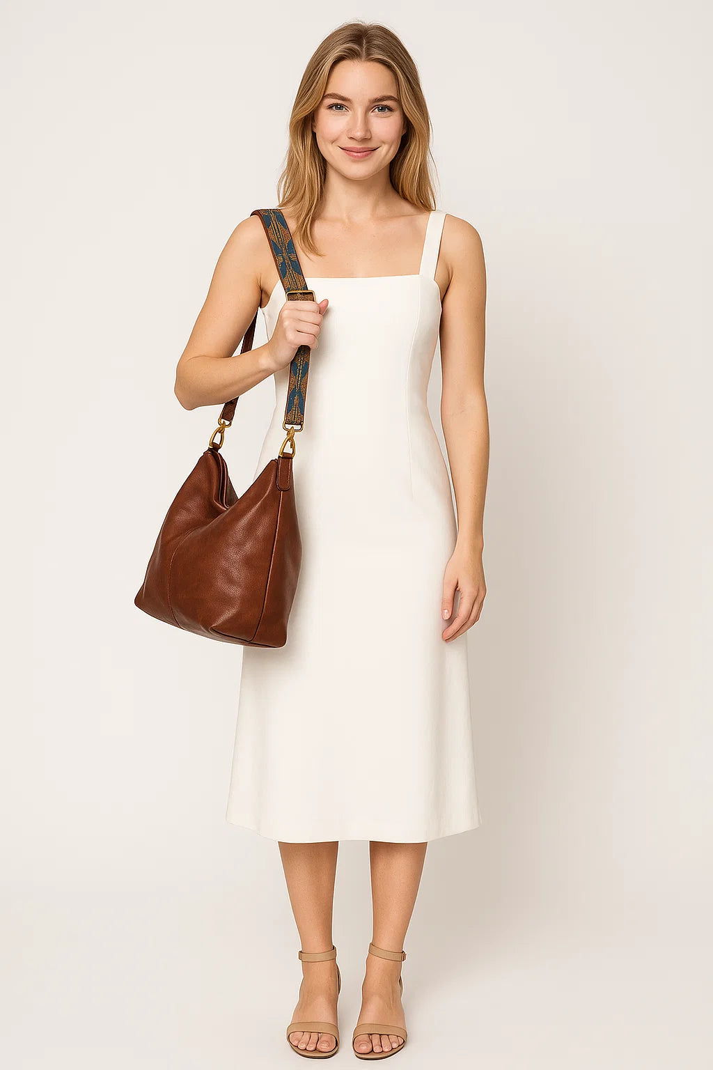 Women’s Casual Shoulder Bag with Patterned Strap