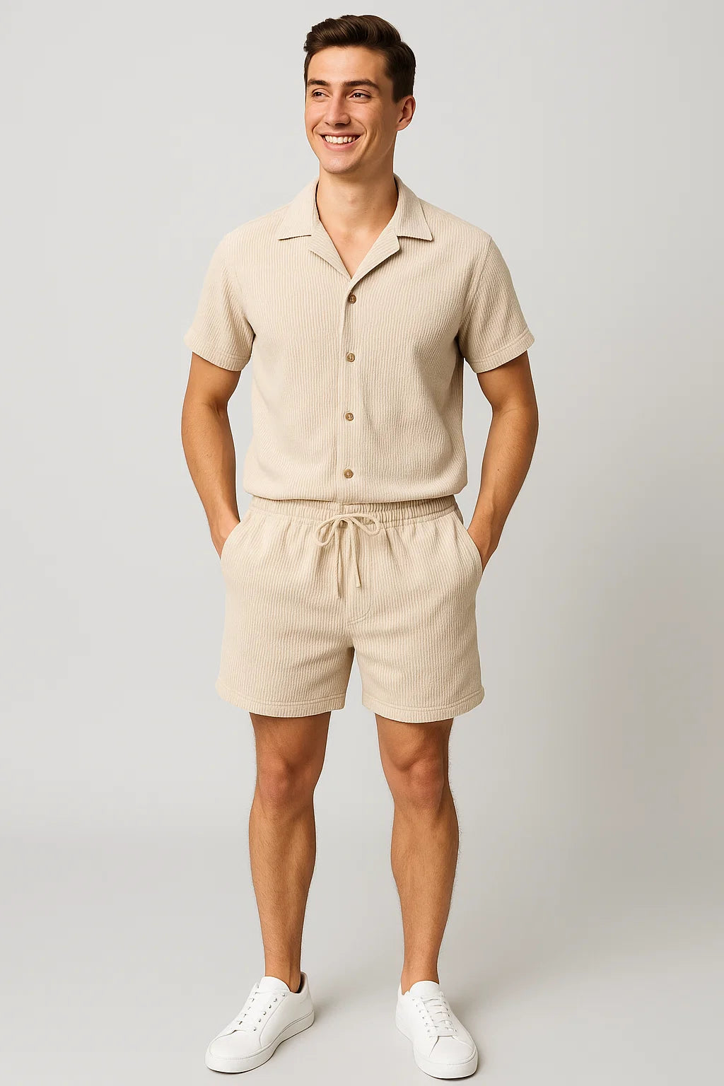Button Up Corduroy Summer Set for Men