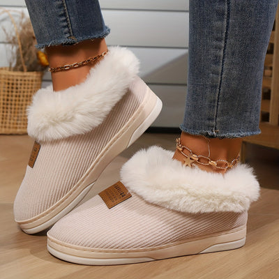 Women's Fur-Lined Plush Slippers – Cozy Indoor Footwear with Non-Slip Sole