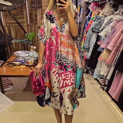 Women’s Casual Dress – Vibrant Oversized Design with Artistic Graphic Print