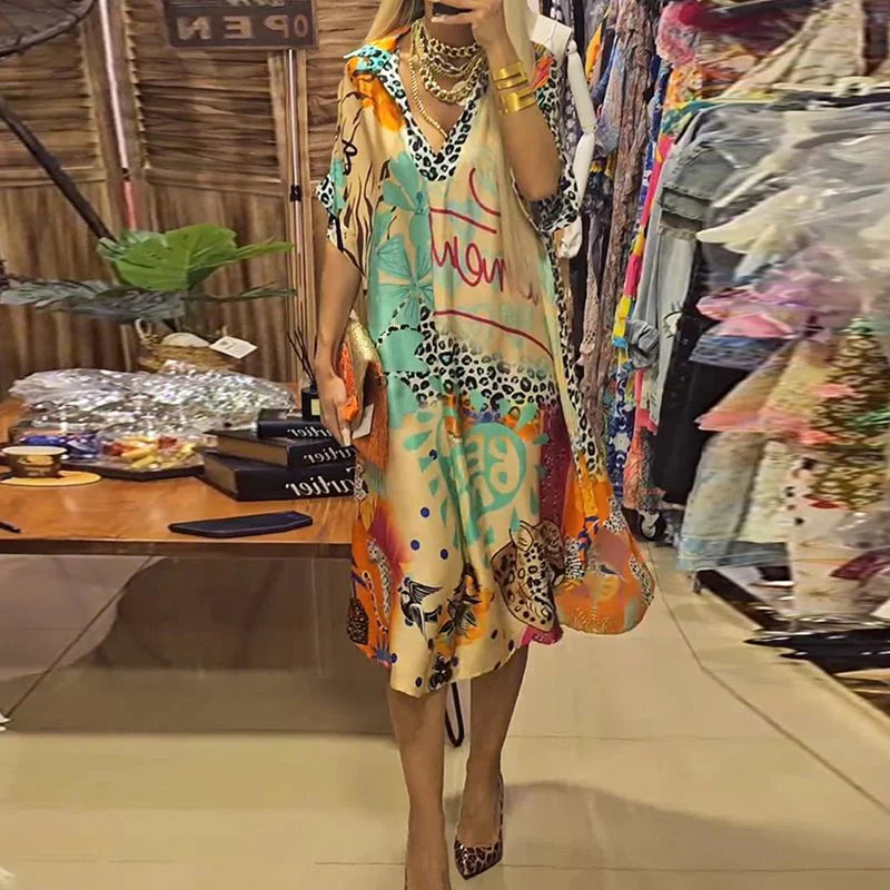Women’s Casual Dress – Vibrant Oversized Design with Artistic Graphic Print