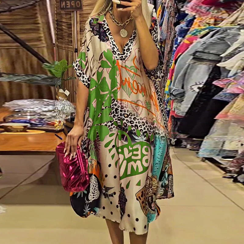 Women’s Casual Dress – Vibrant Oversized Design with Artistic Graphic Print