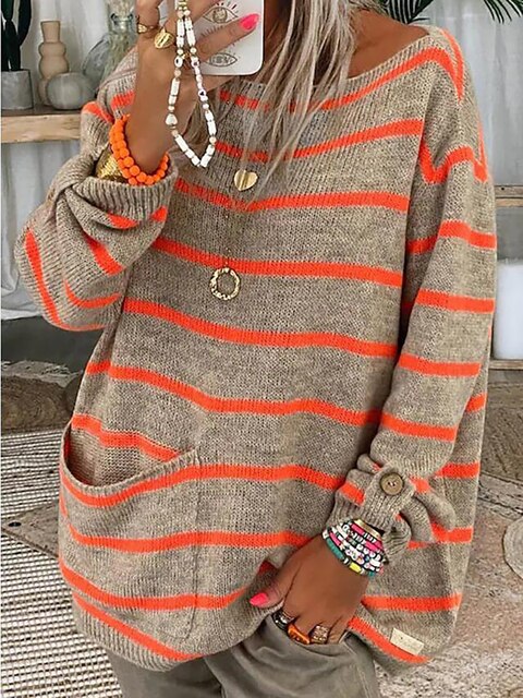 Comfortable Oversized striped sweater for women