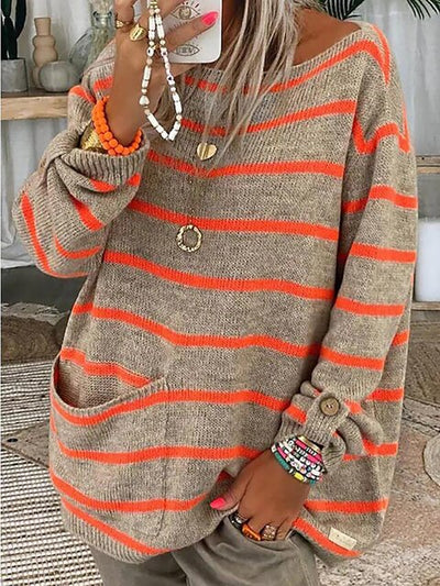 Comfortable Oversized striped sweater for women