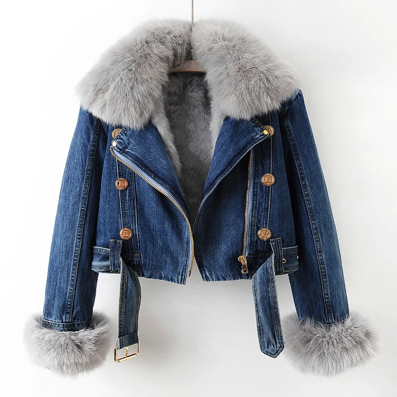 Denim Jacket with Fur for Women