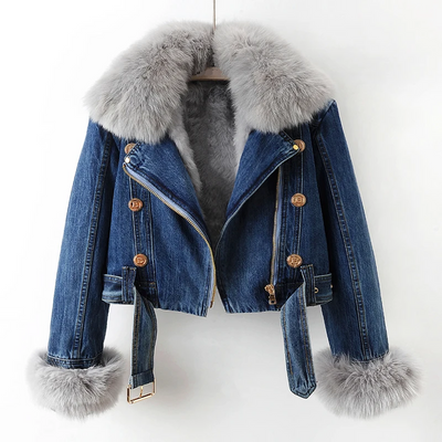 Denim Jacket with Fur for Women