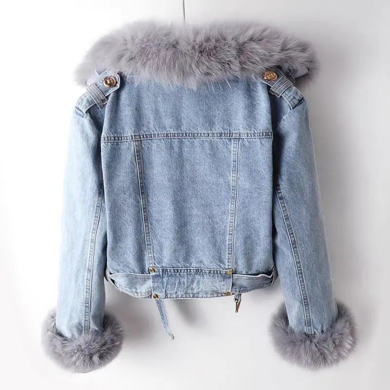 Denim Jacket with Fur for Women
