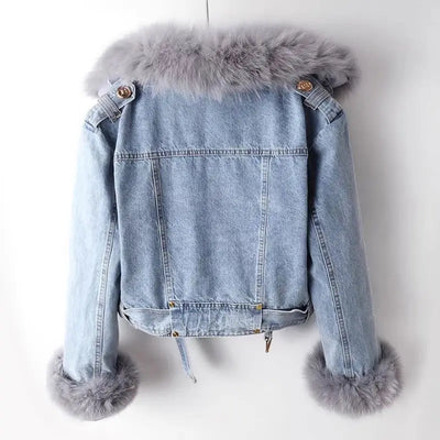Denim Jacket with Fur for Women