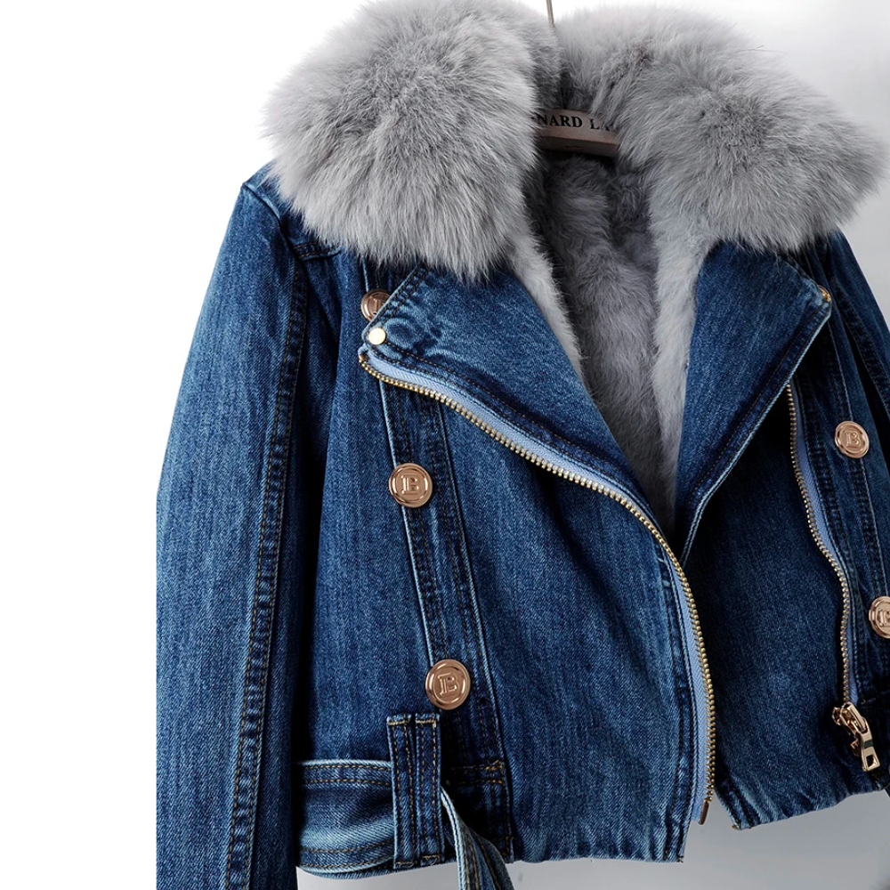 Denim Jacket with Fur for Women