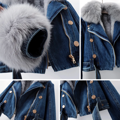 Denim Jacket with Fur for Women