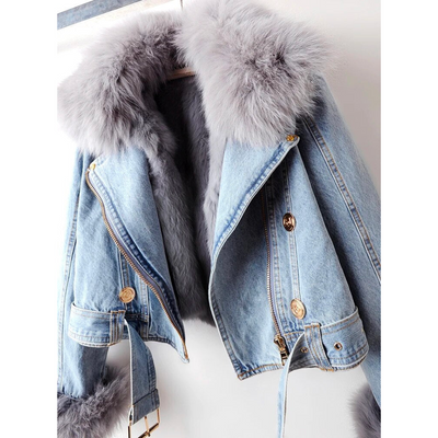 Denim Jacket with Fur for Women