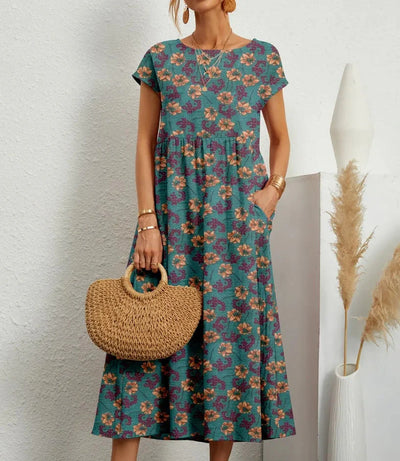 Women’s Boho Printed Dress – Short-Sleeve Floral Design for Effortless Summer Style