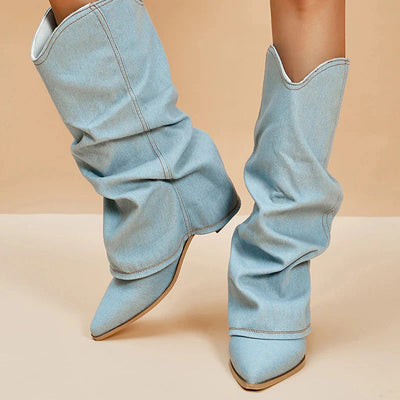 Women's Modern Style Trendy Knee-High Denim Boots