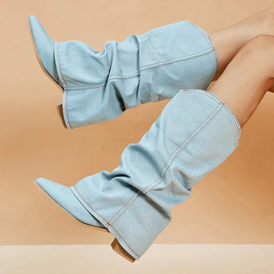 Women's Modern Style Trendy Knee-High Denim Boots