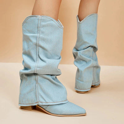Women's Modern Style Trendy Knee-High Denim Boots