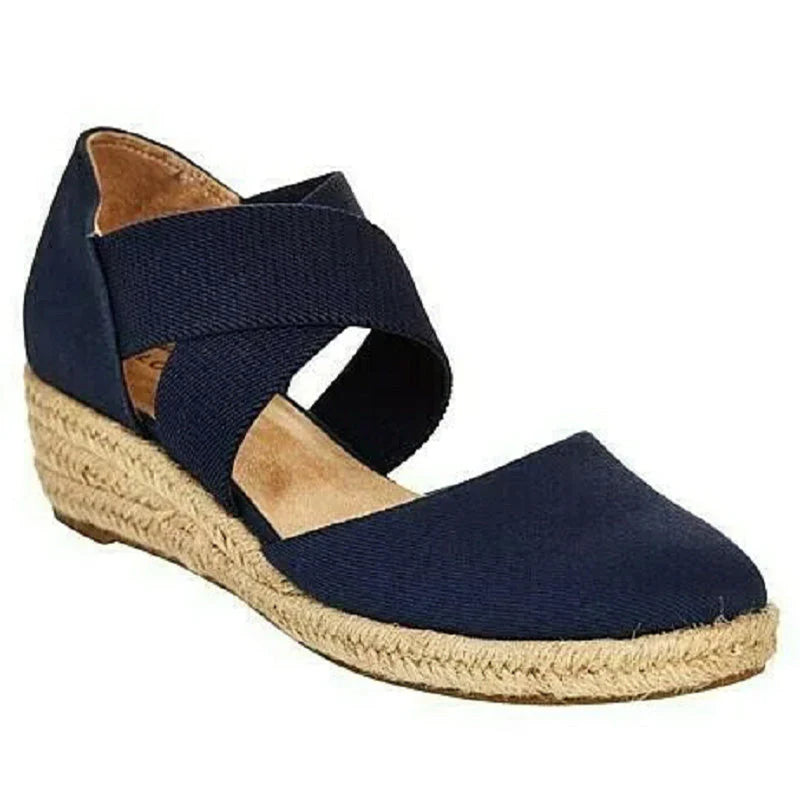 Women’s Elegant Sandals – Classic Closed-Toe Wedge with Cross-Strap Design