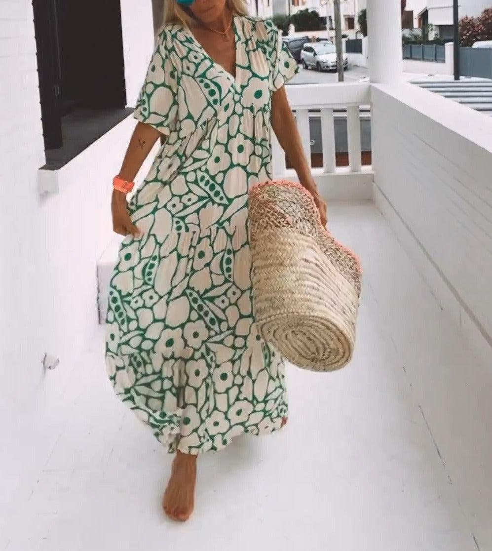 Green Maxi Dress With Short Sleeves for Women