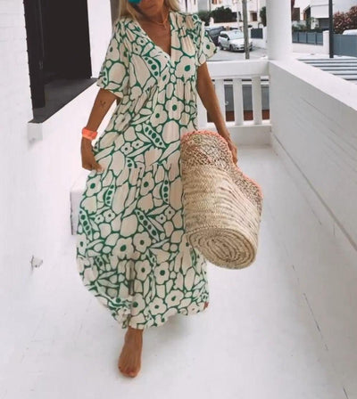 Green Maxi Dress With Short Sleeves for Women