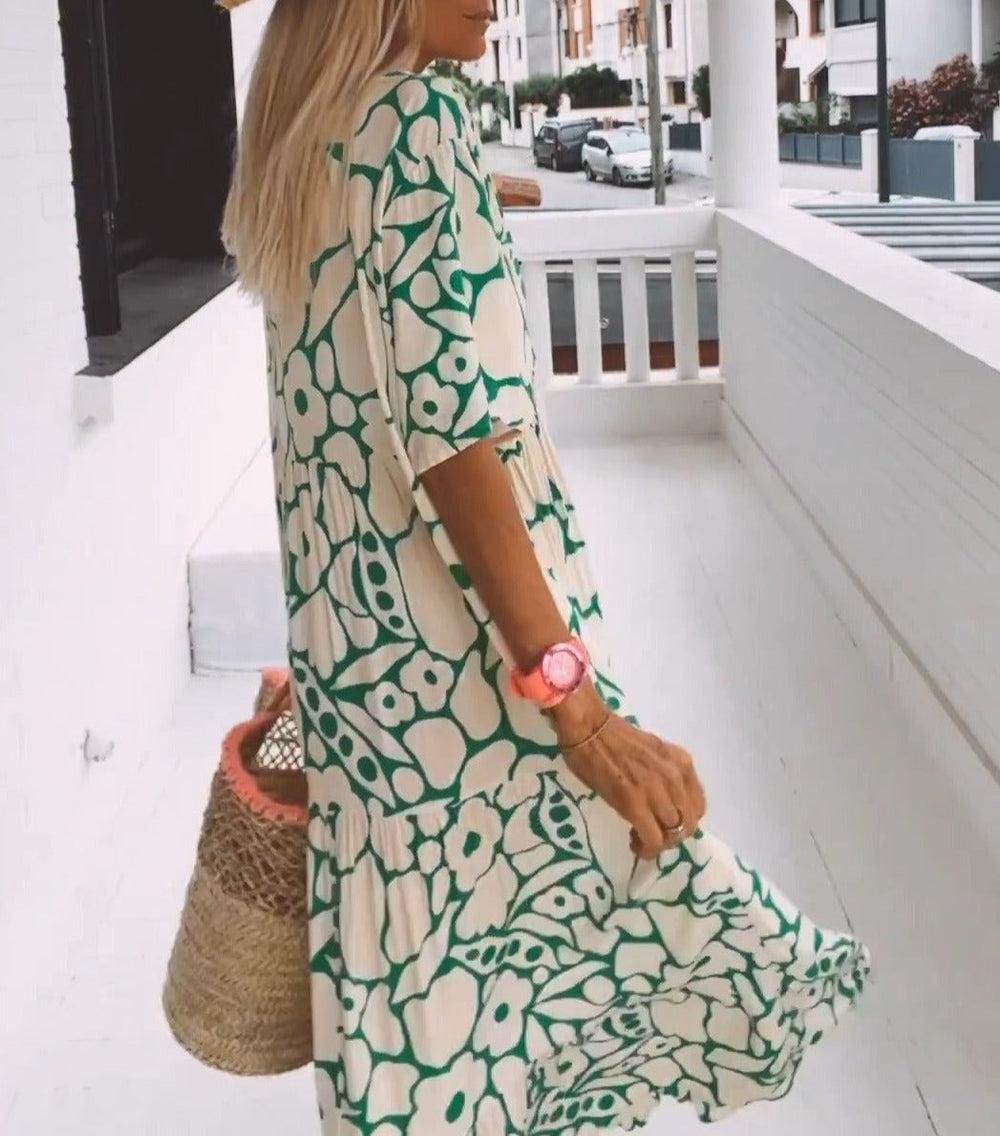 Green Maxi Dress With Short Sleeves for Women