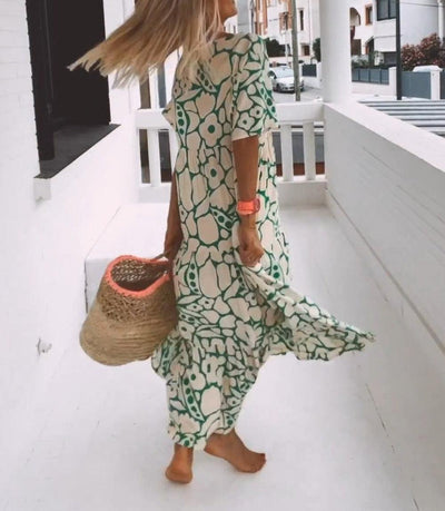 Green Maxi Dress With Short Sleeves for Women