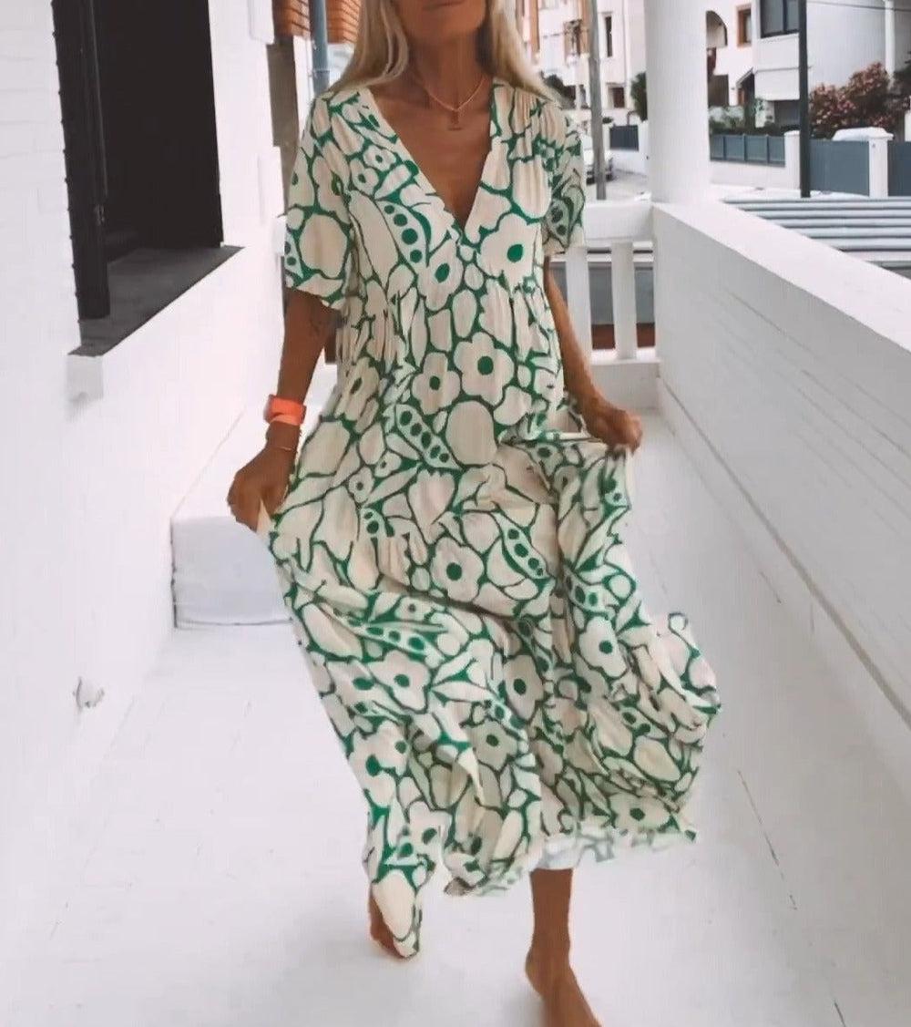 Green Maxi Dress With Short Sleeves for Women