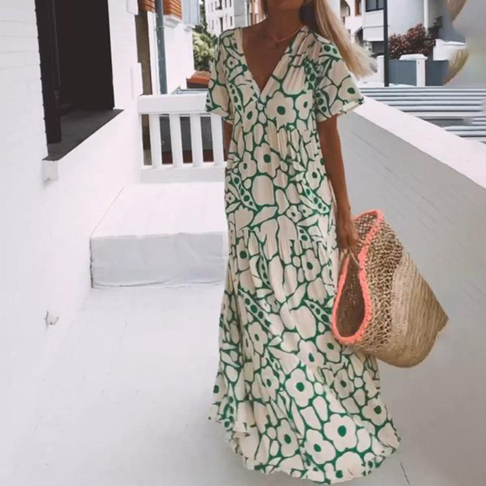 Green Maxi Dress With Short Sleeves for Women
