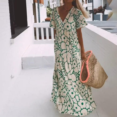 Green Maxi Dress With Short Sleeves for Women