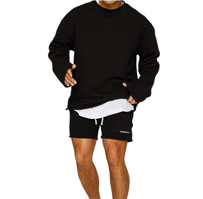 Plain Casual two-piece set with oversized sweatshirt and shorts for men