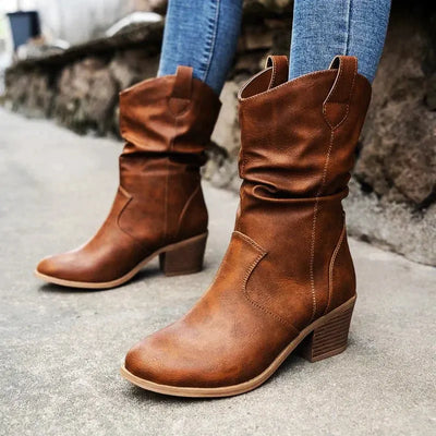 Women’s Classic Brown Slip-On Cowboy Boots