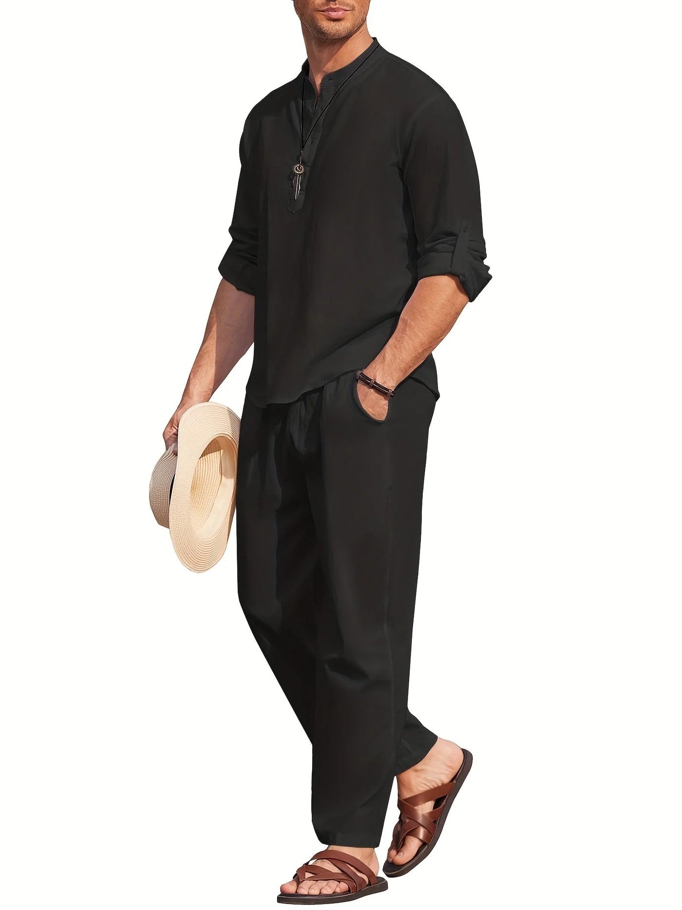 Men's Casual Button-Down Shirt and Drawstring Pants